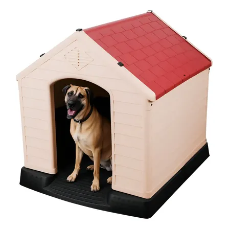 Casa Para Perro De Plastico Raza Grande Resistente Exterior Color Rojo Poli Pets Pp-cpmg