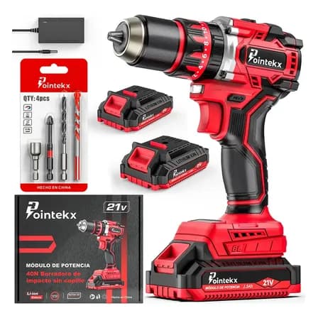 Taladros Destornillador Inalambrico De Impacto Sin Escobillas De 21v 2 Baterías Rojo 50 Hz/60 Hz