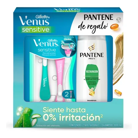 Venus Sensitive Rastrillo 2 Uds Con Shampoo Pantene 300ml