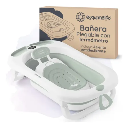 Bañera Para Bebé Con Termómetro Esquimal, Tina De Baño Plegable Con Asiento Antideslizante, Recién Nacidos Hasta Niños De 3 Años ( Verde )