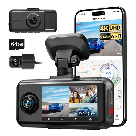 Cámara Redtiger A6 Para Auto 4k Triple Cámara Wifi Pantalla Táctil 64gb
