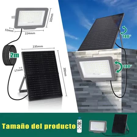Reflector Solar Led 200w Aigostar Ip65 Exterior Luz Blanca Fría 6500k Con Control Remoto Negro Blanco Frío