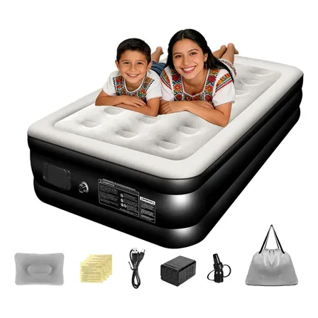 Colchón Inflable Para Acampar Individual Con Bomba Eléctrica Y Almohada Colchon Inflable Individualcolor Negro Dimensiones 191x100x46cm