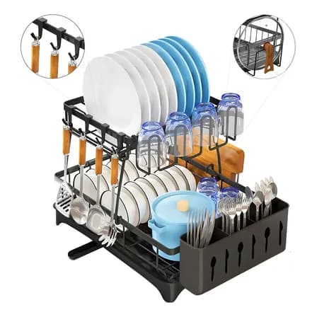 Escurridor De Platos Y Trastes Organizador De 2 Niveles Negro