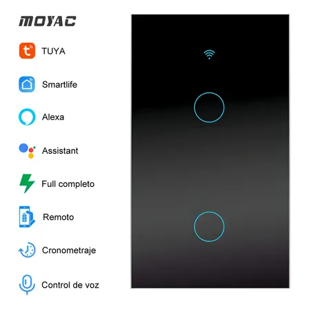 Moyac Interruptor Inteligente Wi-fi Negro Con Neutro 2 Vías Alexa 16 A 127v