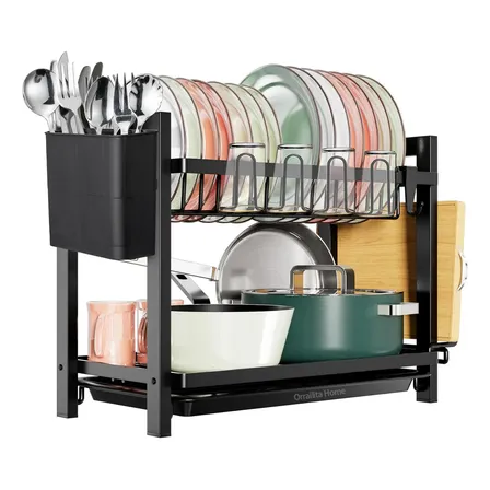 Escurreplatos De Doble Capa, Mejorado Con Rejilla Para Tazas Color Negro