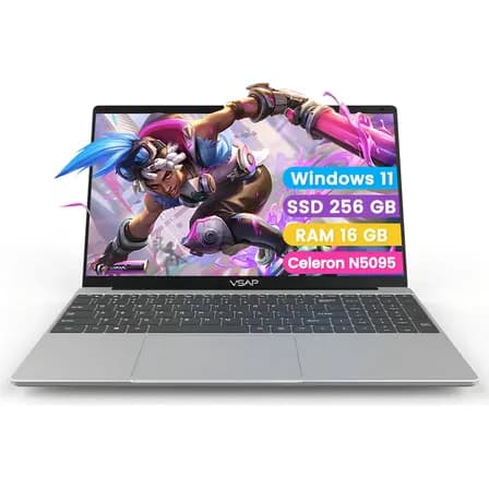 Laptop Vsap Intel Celeron N5095 16g Ram 256g Ssd Color Plateado 15.6in 1920x1080