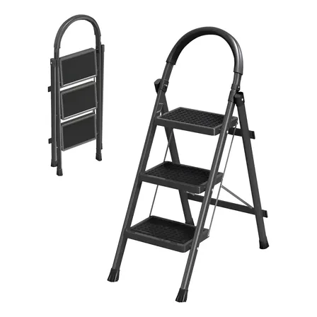 Escalera De Acero Tubular Telescopica 3 Escalones Homex Color Negro