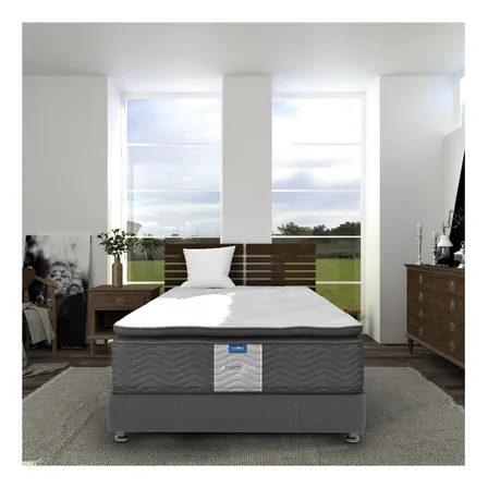 Colchón Matrimonial Restonic Ortopédico+ Box + 2 Almohadas Gris Oscuro