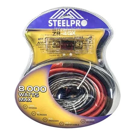 Kit De Instalación Audio Amplificador Calibre 4 Steelpro Kit Audio Para Coches / Auto / Amplificador Bocinas Bajos