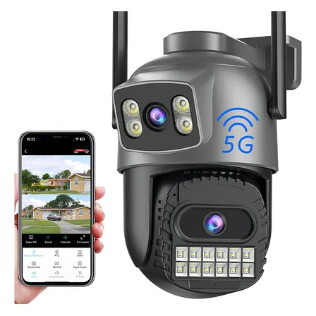 Cámara De Seguridad Hamrol 5k A22yq Color Gris 10mp Ptz Exterior 5ghz Wifi Con Visión Nocturna En Color Lentes Dobles Y Alarmas De Movimiento