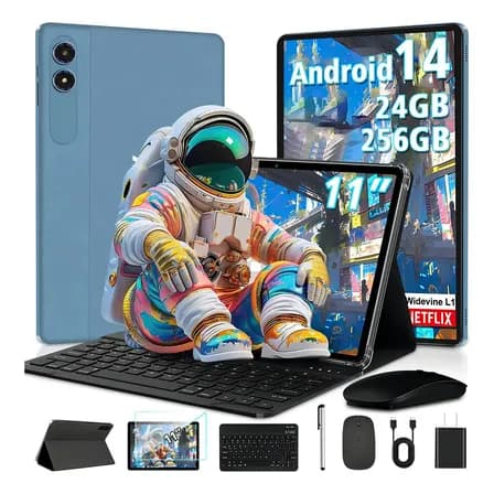 Tablet Xgody W30 Android 14 Dual Sim 4g Lte 24 Gb Ram 256 Gb Rom Expandible 1tb 5g Wifi 11'' Hd Pantalla 8000mah Bt 5.0 Dual Camara Tableta 2 En 1 Con Teclado Funda Mouse Bluetooth Y Lápiz Óptico Azul
