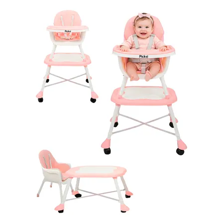 Silla Alta Periquera Bebé Plegable 3 En 1 Portátil Picksi Rosa Rosa Claro