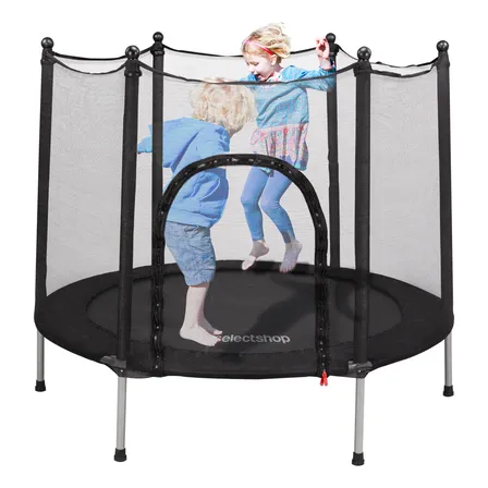 Trampolín Infantil Brincolin Niños 55  Selectshop Negro Con Red De Seguridad Para Niños Estructura De Acero Con 6 Tubos De Soporte Patas Con Regatones Antiderrapantes