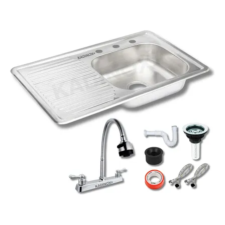 Fregadero Tarja Kadinox Plus Para Cocina De Empotrar Acero Inoxidable 80x50 Cm Con Kit De Instalacion Y Mezcladora Flexible Escurridor Izquierdo