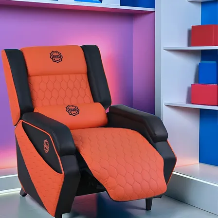 Sillón Sofá Gamer Ergonómico Para Video Juegos Ouo 160 Kg Color Negro-naranja Material Del Tapizado Cuero Sintético