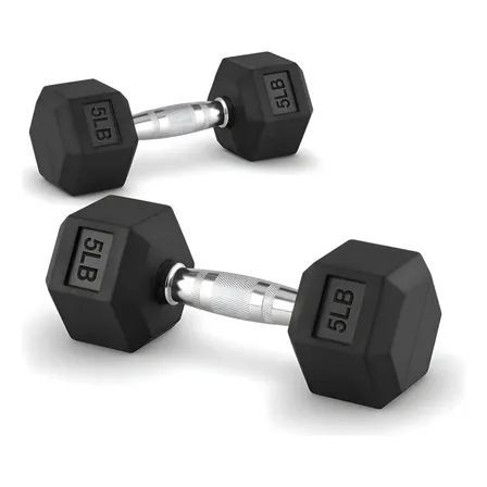 2 Pcs Mancuernas Hexagonales De Caucho 2.27 Kg 5 Lb Gimnasio Negro