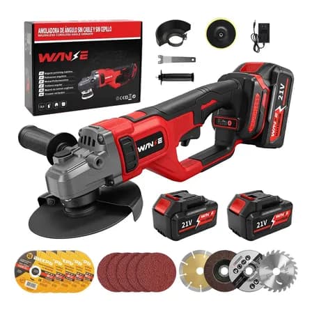 Amoladora Angular Inalámbrica Wanse 3200 W, Herramienta De Corte Sin Escobillas De 21 V - Roja Equipada Con Dos Baterías... Rojo 50hz/60hz