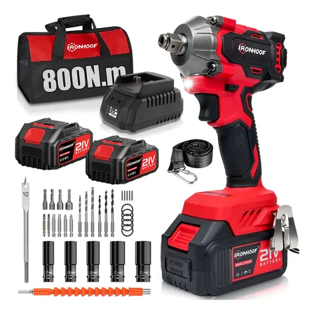 Llave De Impacto Inalámbrica 800n.m 2 En 1 - Taladro Destornillador Sin Escobillas, 2 Baterías 4.0ah, Velocidad Variable, Color Rojo,ideal Para Autos, Mecánica, Hogar Y Proyectos Diy