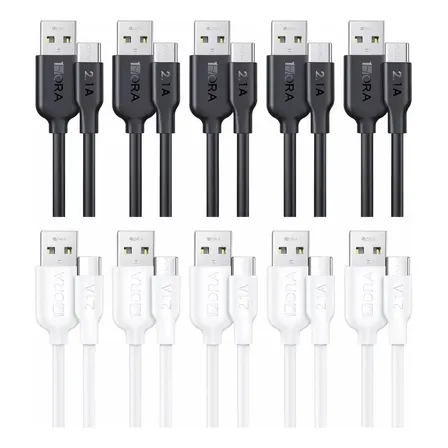 Cable Tipo C 1m 2.1a (paquete 10pzs) 1hora Color Negro Y Blanco
