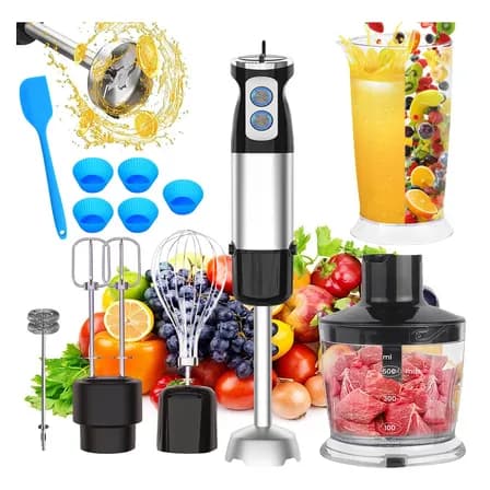 Batidora Inmersión 6 En 1 800w Con Accesorios Antisalpicaduras Negro