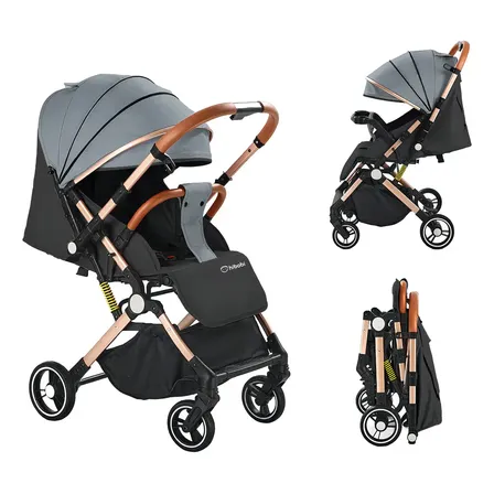 Carriola Reversible Para Bebés De 0 A 3 Años, Doble Dirección, Gris, Hibobi Cochecito Plegable Y Compacto De Viaje, Bandeja Desmontable, Ligero, Fácil De Transportar, Manillar Ergonómico, Hasta 30kg