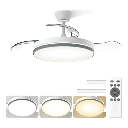 Ventilador De Techo Modernos De 42 Pulgadas Ventilador De Techo Con Luz Led Y Control Remoto Luz Fría Cálida Y Neutra... 60hz 1.07 M Blanco Plástico