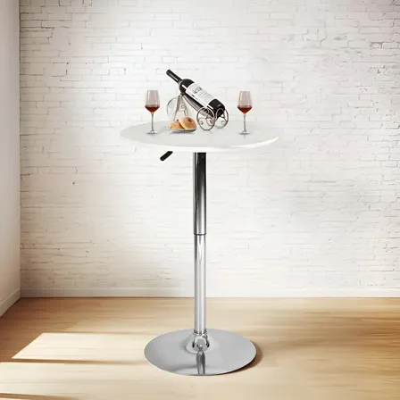 Mesa De Bar Redonda Moderno De 60cm, Blanco Y Base Plateado - Homemake Furniture Blanco & Plateado