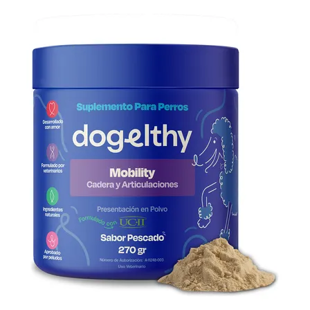 Dogelthy Mobility. Suplemento Condroprotector Para Perros Con Glucosamina, Condroitina Y Colageno Tipo 2 Ucii. Suplemento Para Las Articulaciones De Perro 270g Sabor Pescado