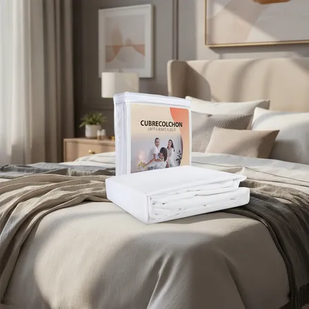 Protector De Colchón Hipoalergénico Impermeable Individual Color Blanco Diseño De La Tela Liso Fsm