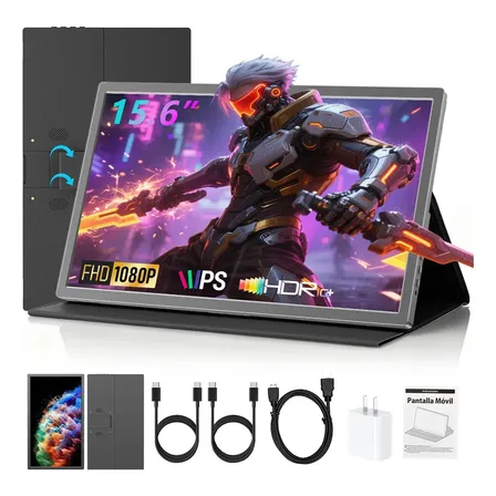 15.6 Monitor Gamer Portátil Beaowink Full Hd Computadora 1080p Ips Pantalla Hdmi Usb 100% Srgb Con Funda Y Altavoces Duales Negro