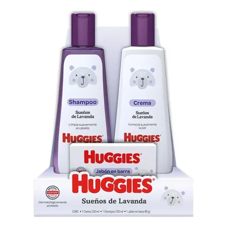 3pack Huggies Sueños De Lavanda Con Shampoo, Crema Y Jabón
