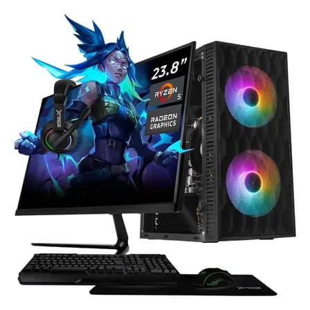 Computadora Escritorio Completa Xtreme Pc Gaming Amd Radeon Vega 11 Ryzen 5 16gb Ssd 1tb Monitor 23.8 75hz Wifi Black Gaming Ligero, Oficina, Estudio Y Hogar 1 Tb 16 Gb