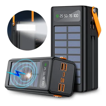 Power Bank 80000mah Portátil Batería Pila 150w Carga Rápida Con Cables Integrados Zuszox, Banco De Energía Solar De... Negro