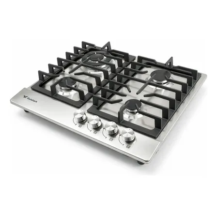 Parrilla De Gas Empotrable 4 Quemadores Acero Inoxidable Encendido Electrónico Gas Lp Gas Natural Hornallas Base Acero Fundido Fácil Limpieza Perillas Ergonómicas Aspreas Compatibles Plateado