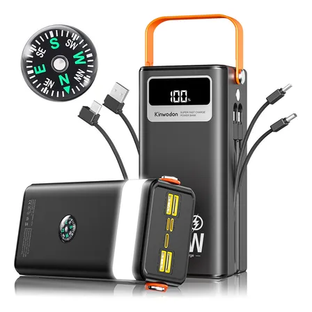 Power Bank 80000mah Batería Portátil Kinwodon 180w Cargador Ultrarápida, Cargador Con Cable, Paquete De Batería Esencial... Negro