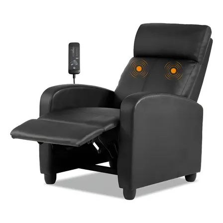 Sillón Individual Reclinable Con Masajeador, Sofá Cuero Tela Color Negro