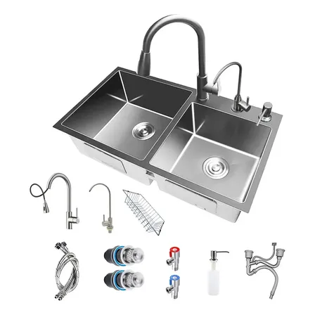 Fregadero De Cocina Tarja Doble Acero Inoxidable Bokoptyr-8045-sh Organizador 80*45*20cm Aplicación De Múltiples Escenarios Plateado Resistente Al Aceite Y La Suciedad