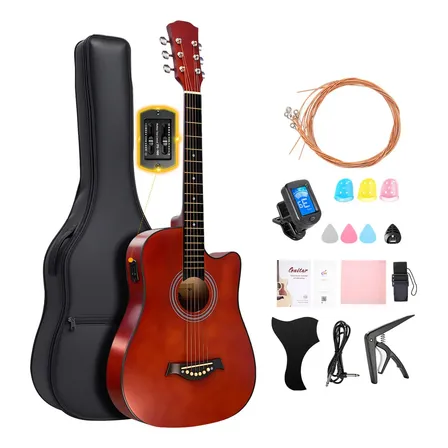 Guitarra Electrica Acustica 38in Con Ecualizador, Guitarra Acústica De 6 Cuerdas De Acero Con Funda, Afinador, Correa, Cuerdas, Púas Y Kit Para Principiantes & Adultos