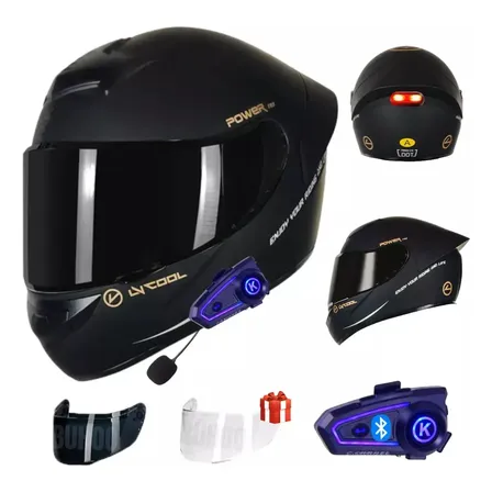 Casco De Moto Certificado Dot Con Bluetooth Y Luz Led Phosphaino Casco Unisex Color Negro Mate Tamaño L (59-60cm) Casco Bluetooth