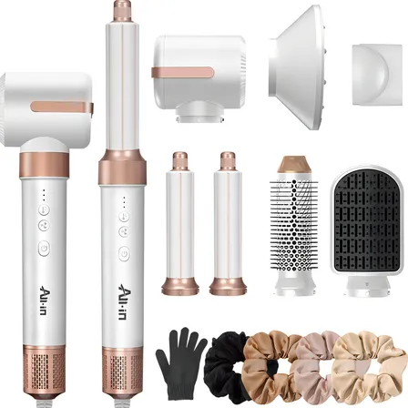 All-in® Secadora Cabello Pelo 7 En 1 Difusor Profesional Cepillo Secador Plancha Rizadora Alaciadora 3 Velocidades Del Viento Y 3 Temperaturas Frio Y Caliente Con Iones Regalo Color Blanco B-777wt