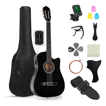 Guitarra Electrica Acustica 38in Con Ecualizador Buyio, Tamaño Completo Con Púas, Afinador, Cuerdas Y Funda, Guitarra Electrica Acustica Mejorada Para Principiantes, Adultos Y Adolescentes