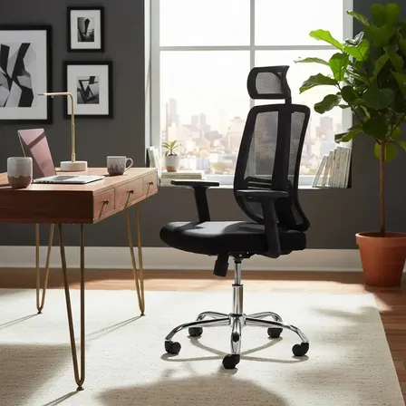 Silla Ergonomica Cabecera Base Acero Soporte Lumbar Ahosk1 Color Negro Material Del Tapizado Tela