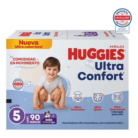 Pañales Huggies Ultraconfort Etapa 5 Niño 90 Piezas