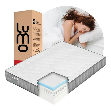 Lumo Home Colchon Matrimonial Premium 18cm De Grosor 7 Capas De Memory Foam Anti Acaros E Hipoalergénico Dispersión De Movimiento Blanco