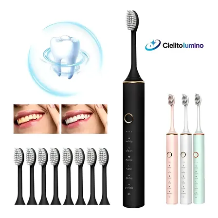 Cepillo Electrico Dental Recargable+8cabezales Gratis Negro