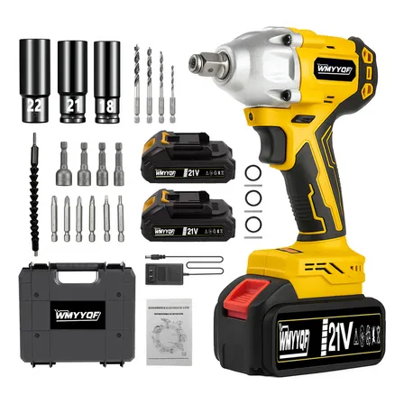 Taladro Inalámbrico Llave Pistola De Impacto Eléctrico Atornillador Destornillador Recargable Portátil Kit Herramientas Wmyyqf 21v 680w | Motor Brushless 520nm | 2 Baterías 7500mah Amarillo 50hz/60 Hz