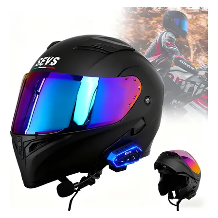 Casco De Moto Negro Casco Abatible Con Auriculares Bluetooth