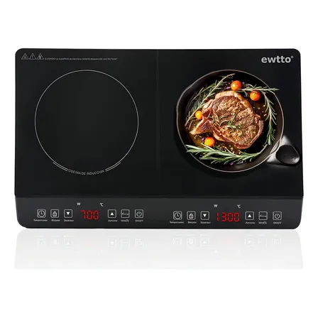 Parrilla Eléctrica De Inducción Ewtto 2 Hornallas Táctil 2000w Negro