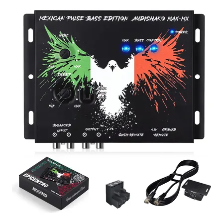 Epicentro Restaurador De Bajos Digital Con Luces Led Ecualizador Para Auto, Pickups Y Suv Incluye Control Remoto Y Accesorios De Instalación Audishako Max-mx Negro